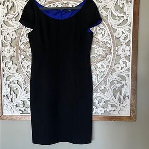 Tahari Dress Black Cap Sleeve Sheath Business Professional Sleek Size 12 EUC